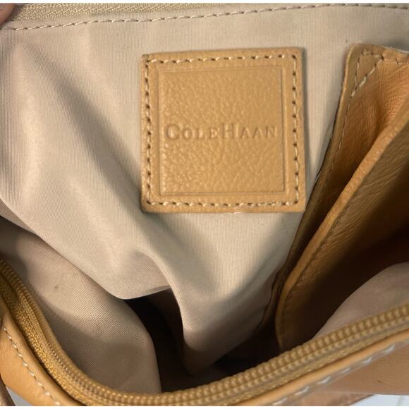 Cole Haan Tan Shoulder Bag Side Pockets Embroidered - Picture 10 of 10